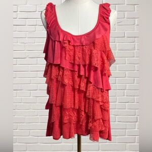 Y2K Red Ruffle Lace Babydoll Tank Fairy Grunge Gypsy Bohemian Coquette 1X